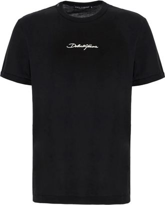 Dolce & Gabbana T-shirt met ronde hals en logo-borduursel - Heren - T-shirts - Zwart - S - Katoen - Tops