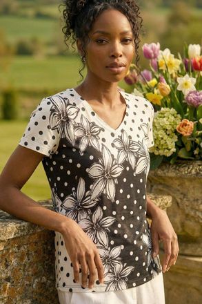Roman Polka Dot Floral Knit Top