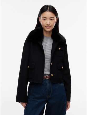 Tommy Hilfiger Womens Faux Fur Wool-Blend Lady Jacket - Black - 4