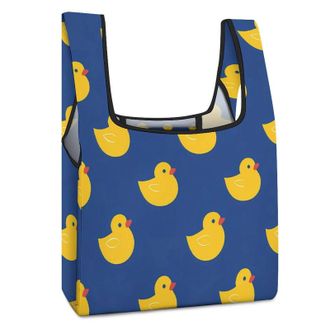 Generic Yellow Rubber Ducks Pattern Reusable Shopping Bags Lightweight Foldable Grocery Bag Polyester Washable Tote Bag