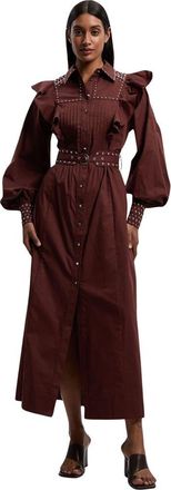 Karen Millen Cotton Studded Maxi Shirt Dress in Chocolate at Nordstrom, Size 10