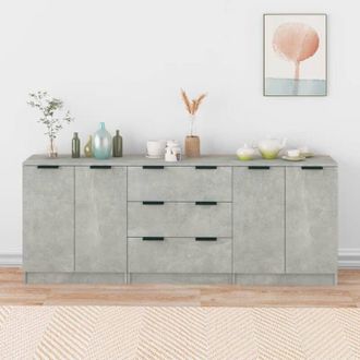 vidaXL Credenze 3 pz Grigio Cemento in Legno Multistrato - Vidaxl