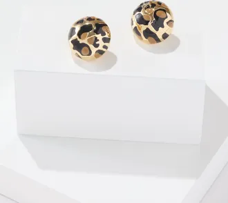 Talbots Leopard Enamel Button Earrings - Leopard / Gold - 001 Talbots