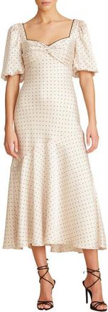 Monique Lhuillier Polka Dot Satin Midi Dress in Ivory at Nordstrom, Size 16