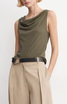 Mango Fitted Cowl Neck Sleeveless Cotton Top in Khaki Green at Nordstrom, Size X-Small
