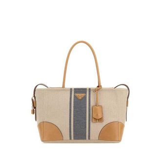 Prada Sand Canvas Large Shopping Bag Naturale+baltico Borse A Mano