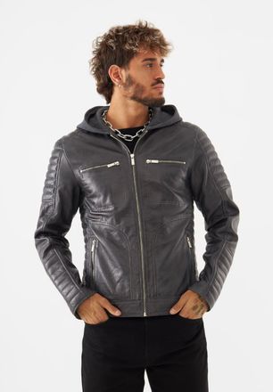 Bolongaro Trevor Mens Real leather Nathan Racer Jacket - Grey - Size X-Large