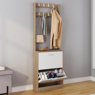 IDMarket Klark Armario Zapatero De 2 Puertas Efecto Madera Y Blanco