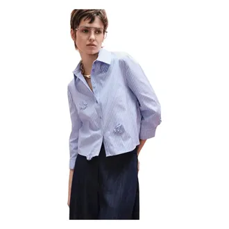 Imperial Shirts, female, Blue, Size: M Camicia a righe con dettagli applicati