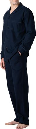 Lapasa Mens 100% Cotton Flannel Pajama Set Pyjamas Top & Bottom M95 (Navy Blue, XX-Large)