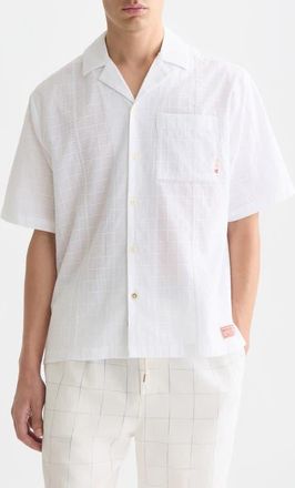 Scotch & Soda Windowpane Relaxed Fit Short Sleeve Button-Up Shirt in Bright White at Nordstrom, Size Xx-Large