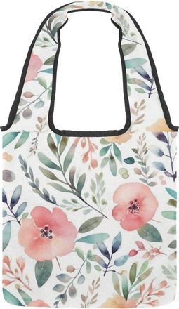 Generic Pink Flowers with Leaves Reversible Canvas Shoulder Tote - Double-Sided Print, 12oz Cotton, 27cm Drop, Fold-Flat Bag for Travel, Shopping, Street Outi