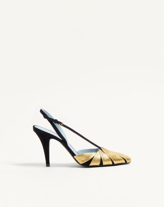Valentino Garavani D&eacute;collet&eacute; Slingback Foliefoliage In Camoscio 90Mm Donna NERO/ORO 35.5