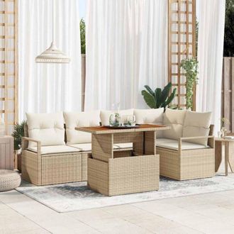 vidaXL Conjunto De Sof&aacute; De Jard&iacute;n 6 Pcs Beige Polirat&aacute;n Vidaxl