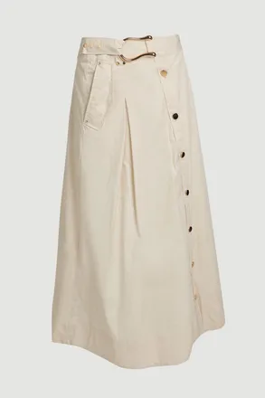 Karen Millen Womens Cotton Sateen Button Woven Midi Skirt - Beige - Size 14 UK