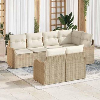 vidaXL Vidaxl - Conjunto De Sof&aacute; De Jard&iacute;n Con Coj&iacute;n 7 Pcs Beige Polirat&aacute;n