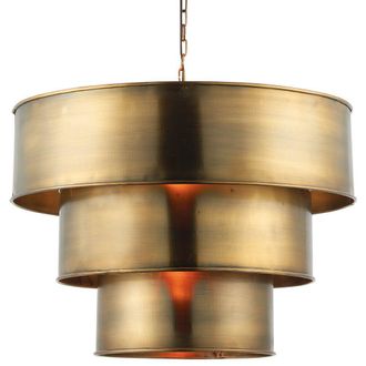Loops Hanging Ceiling Pendant Light AGED BRASS 3 Ring Metal Shade Lamp Bulb Holder in Metallics