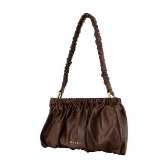 Marni Womens Gathered Calfskin Shoulder Bag Brown