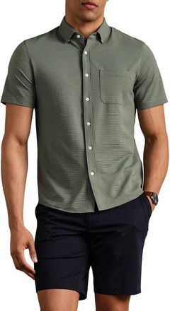Rhone Commuter Seersucker Short Sleeve Button-Up Shirt in Olive Shadow at Nordstrom, Size Xx-Large