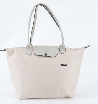 Longchamp Le Pliage Pink Beige Leather Nylon Handbag Shoulder Bag Tote Bag (Pre-Owned)
