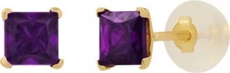 MAX + STONE 14k Yellow or White Gold 4mm Square Princess Cut Gemstone Stud Earrings