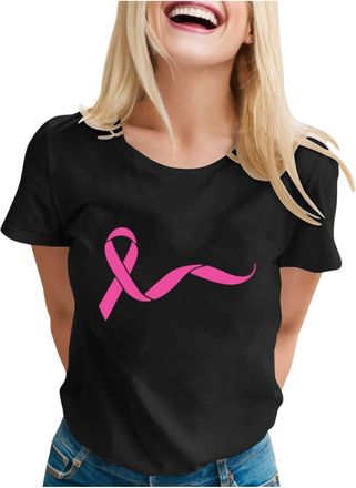 Generic Womens Breast Cancer Shirts Women Ribbon Shirt Cancer T Shirt Breast Awareness Short Sleeve Tops Support T Pink Shirts for Women UK Funny Treatment Gi