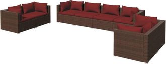 vidaXL Set Muebles De Jard&iacute;n 8 Piezas Y Cojines Rat&aacute;n Sint&eacute;tico Marr&oacute;n Vidaxl