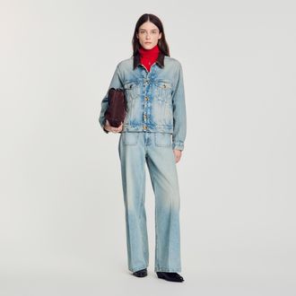 Sandro Denim jacket with leather collar
