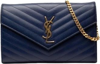 Saint Laurent Pre-owned Clutches, female, Blue, Size: ONE SIZE Pre-owned Wallet on Chain