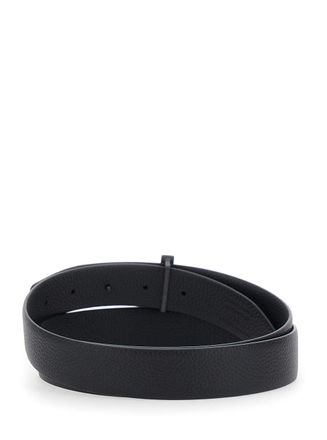 Tom Ford Mens Belt With T Buckle, Black Leather Calf