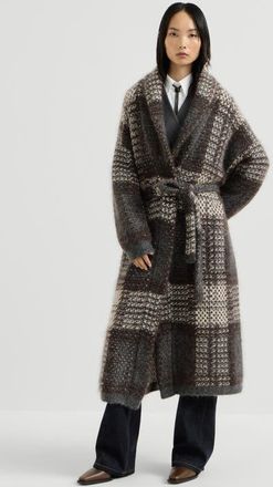 Brunello Cucinelli Dazzling tartan double knit coat in mohair, virgin wool and cashmere in Anthracite at Nordstrom, Size Xx-Large