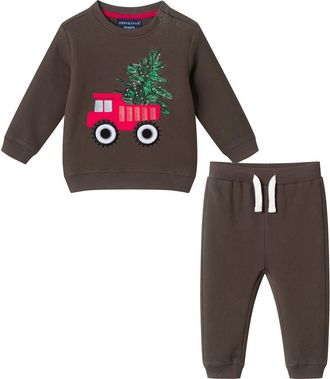 Andy & Evan Christmas Truck Appliqué Sweatshirt & Joggers Set in Grey Truck at Nordstrom, Size 18-24M