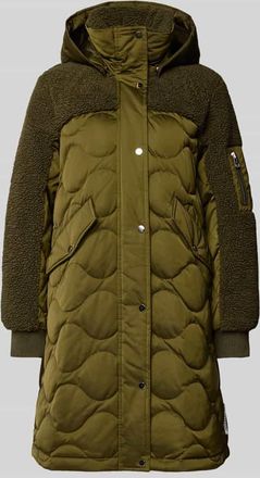 Marc O'Polo Regular Fit Daunenmantel mit Teddyfellbesatz in Khaki, Größe 34