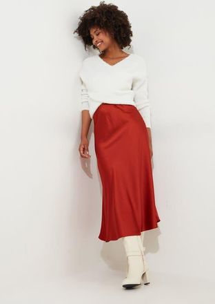Joe Browns Fluted Satin Midi Skirt in Copper Red at Nordstrom, Size 28