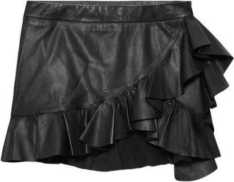 AllSaints Luana Lea Ruffled Leather Miniskirt in Black at Nordstrom, Size 10