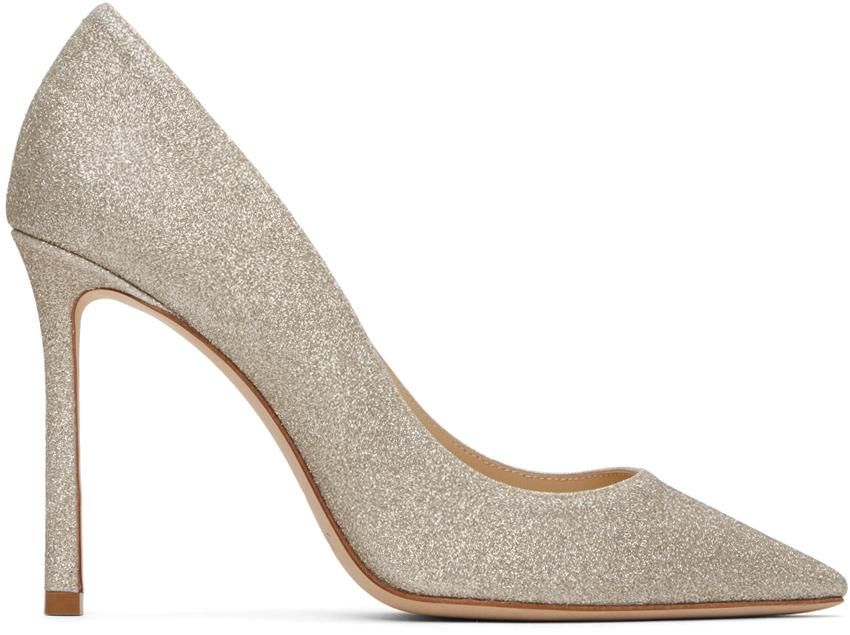 【JIMMY CHOO】Romy 85-Bbr-Silver ★関税送料込み Jimmy Choo Silver Glitter Romy 85 Heels, $547 | SSENSE