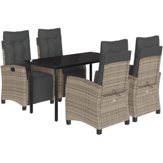vidaXL Set Comedor De Jard&iacute;n 5 Piezas Con Cojines Rat&aacute;n Sint&eacute;tico Gris Vidaxl