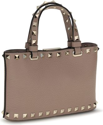 Valentino Garavani Womens Mini Handbag Rockstud Shopping Poudre Calfskin Powder Calf Leather Handbags Hand Bags