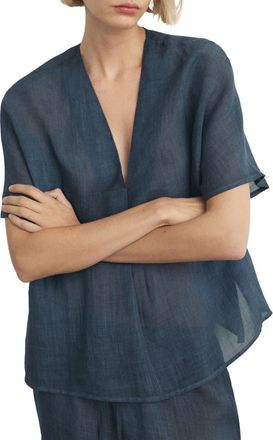 Mango Ramie Top in Ink Blue at Nordstrom, Size Medium