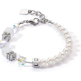 Coeur de Lion Geocube Precious Fusion Pearls Bracelet in White at Nordstrom, Size 8.25
