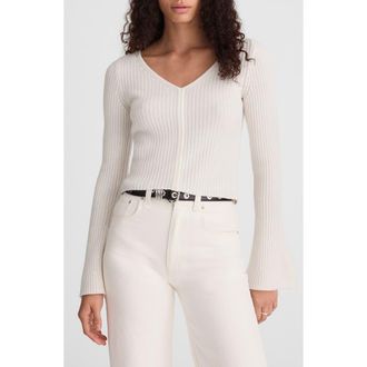 Madewell V-Neck Wool Rib Sweater Top in Ivory at Nordstrom Rack, Size Xx-Small