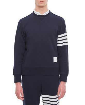 Thom Browne Classic Loopback Crewneck Sweatshirt With Signature Stripes