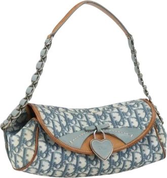 Dior Pre-owned Shoulder Bags, female, Blue, Size: ONE SIZE Pre-owned Vintage Trotter Canvas Shoulder Bag