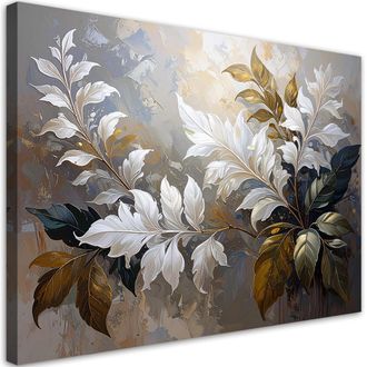 Feeby Impresi&oacute;n De Imagen Hojas De Acanto Laurel Blanco Y Beige 100x70