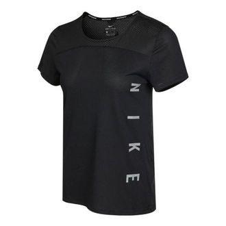 Nike (WMNS) Nike Dri-FIT Reflective Logo Printing Quick Dry Breathable Sports Short Sleeve Black T-Shirt DA1247-010