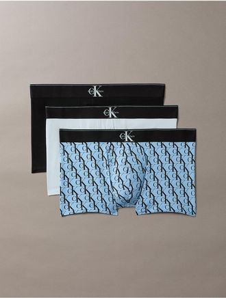 Calvin Klein Mens Graphic Monogram Cotton Stretch 3-Pack Trunk - Multi - XL