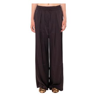 Lacoste Broeken, Dames, Bruin, L, Satijn, Oversized Elastische Satijnen Broek