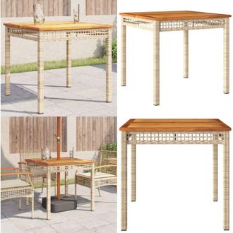vidaXL Tavolo da Giardino Beige 80x80x75 cm Polyrattan e Legno Acacia - Tavolo da esterno - Tavolo in legno acacia