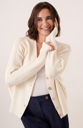 Celtic & Co. Slouchy Ribbed V-Neck Cardigan in Ecru at Nordstrom, Size Medium/large