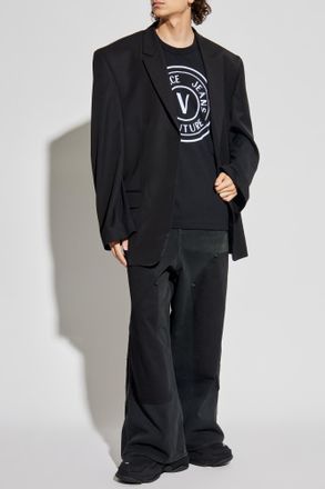 Versace Jeans Couture T-shirt With A Velvet Finish Print, Mens, Black